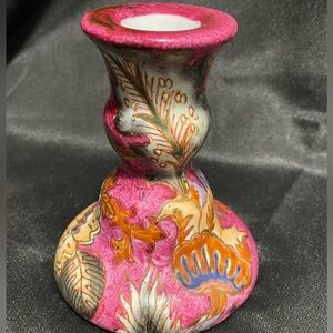 Vintage Candlestick Holder Made in China Floral, Pink, Multicolor, Only 1 Avail